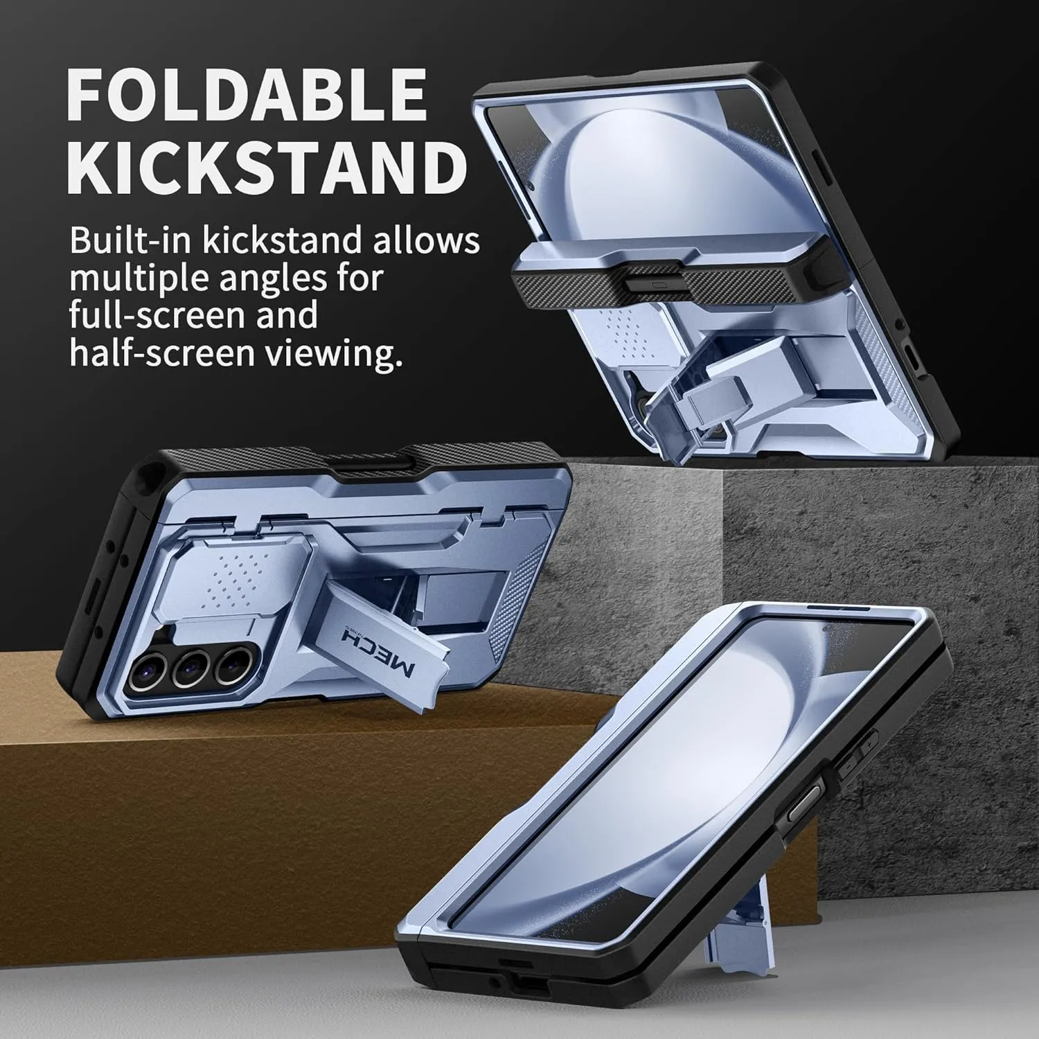 TONGATE for Z Fold 5 Case, [with S Pen Holder & Hinge Protection] [Glass Screen Protector & Slide Camera Cover] Military Drop Phone Case for Samsung Galaxy Z Fold 5 with Stand & Belt Clip, ICY Blue