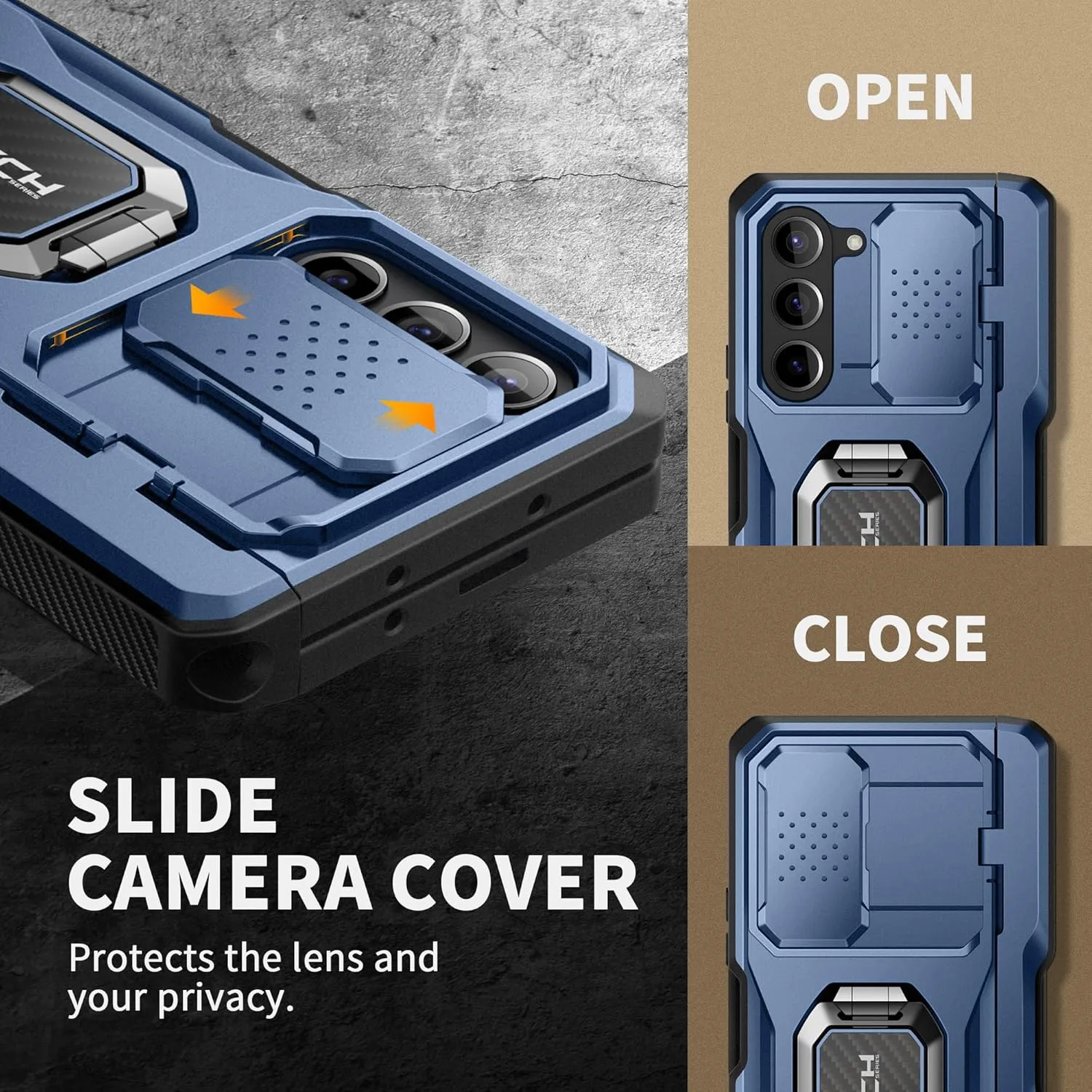 TONGATE for Z Fold 6 Case with Ring Stand, Built-in S Pen Holder & Glass Screen Protector Shockproof Rugged Z6 Phone Case with Slide Camera Cover & Belt Clip for Samsung Galaxy Z Fold 6 2024, Blue