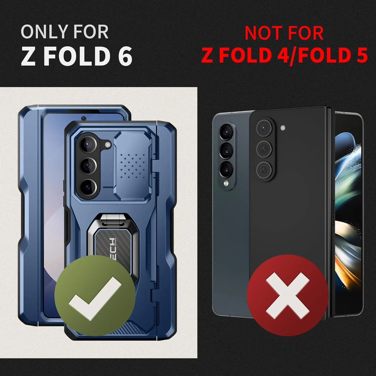 TONGATE for Z Fold 6 Case with Ring Stand, Built-in S Pen Holder & Glass Screen Protector Shockproof Rugged Z6 Phone Case with Slide Camera Cover & Belt Clip for Samsung Galaxy Z Fold 6 2024, Blue