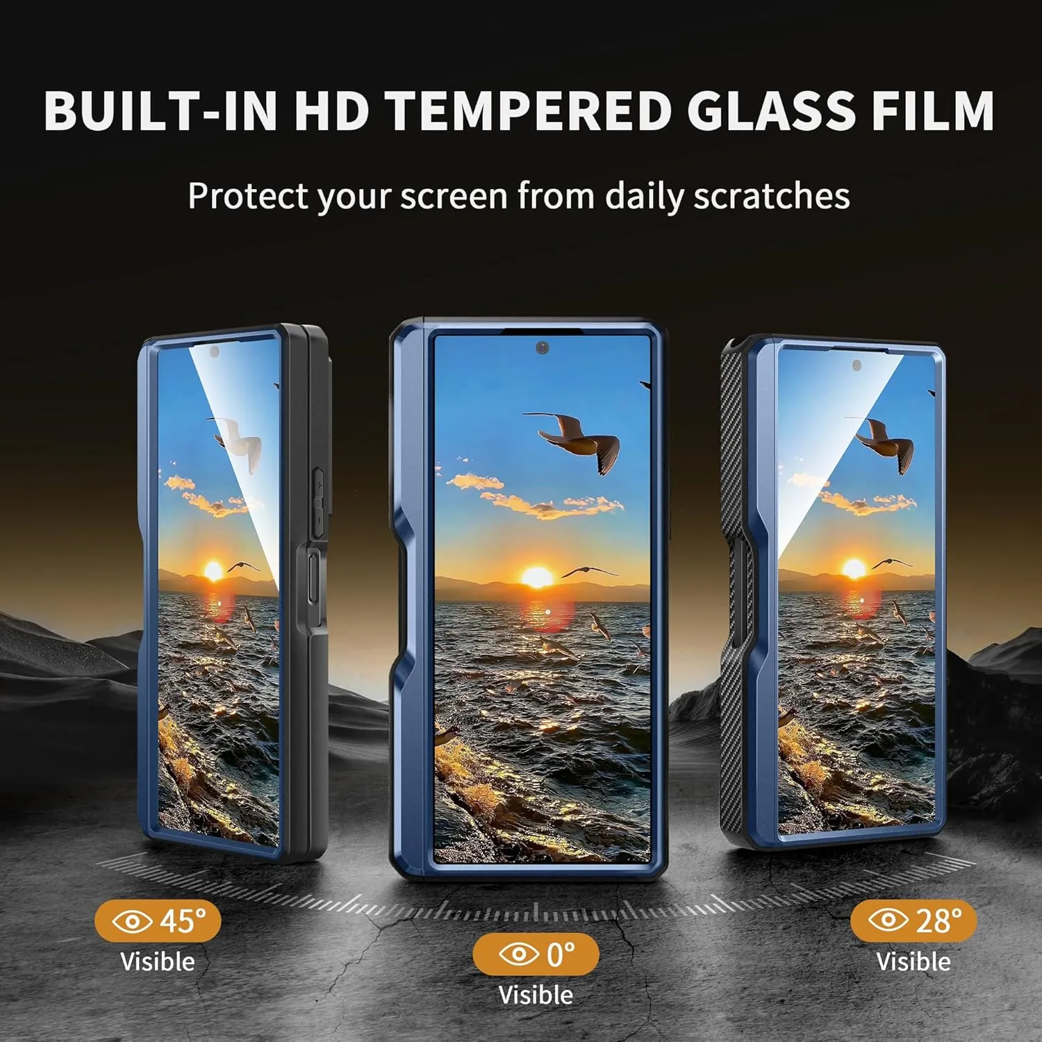 TONGATE for Z Fold 6 Case with Ring Stand, Built-in S Pen Holder & Glass Screen Protector Shockproof Rugged Z6 Phone Case with Slide Camera Cover & Belt Clip for Samsung Galaxy Z Fold 6 2024, Blue