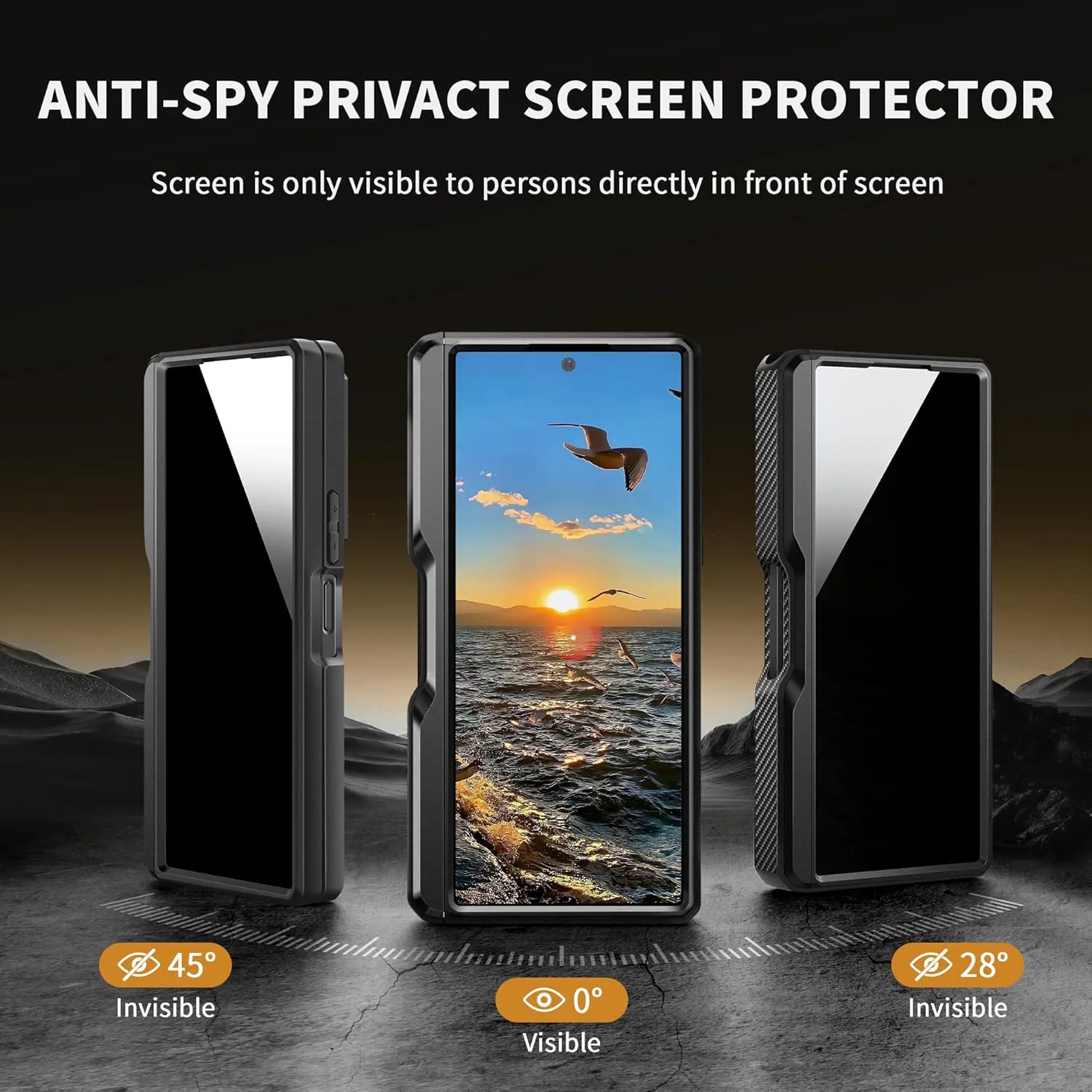 TONGATE for Z Fold 6 Case, [with S Pen Slot & Hinge Protection] [Privacy Glass Screen Protector] Full-Body Military Drop Phone Cases for Samsung Galaxy Z Fold 6 Case with Kickstand & Belt Clip, Black