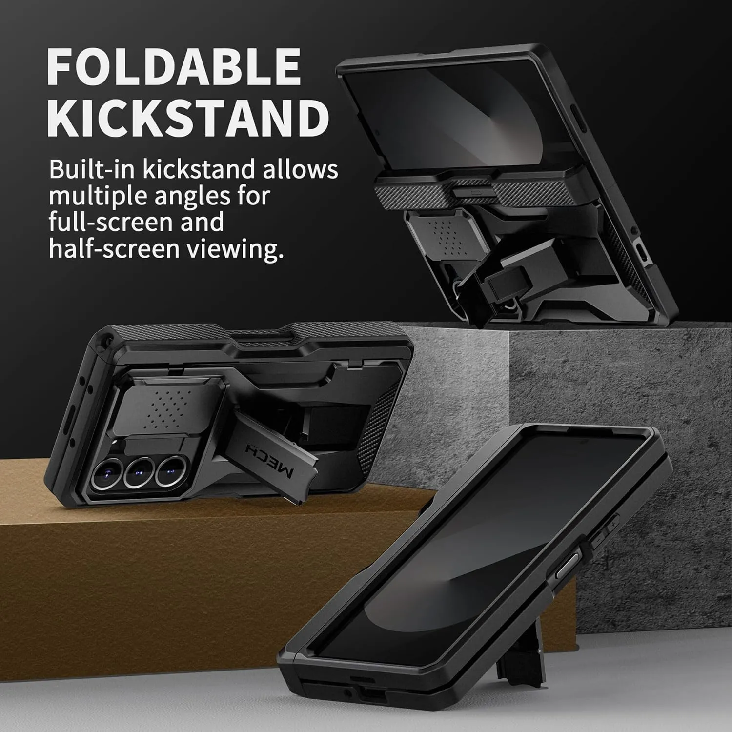 TONGATE for Z Fold 6 Case, [with S Pen Slot & Hinge Protection] [Privacy Glass Screen Protector] Full-Body Military Drop Phone Cases for Samsung Galaxy Z Fold 6 Case with Kickstand & Belt Clip, Black