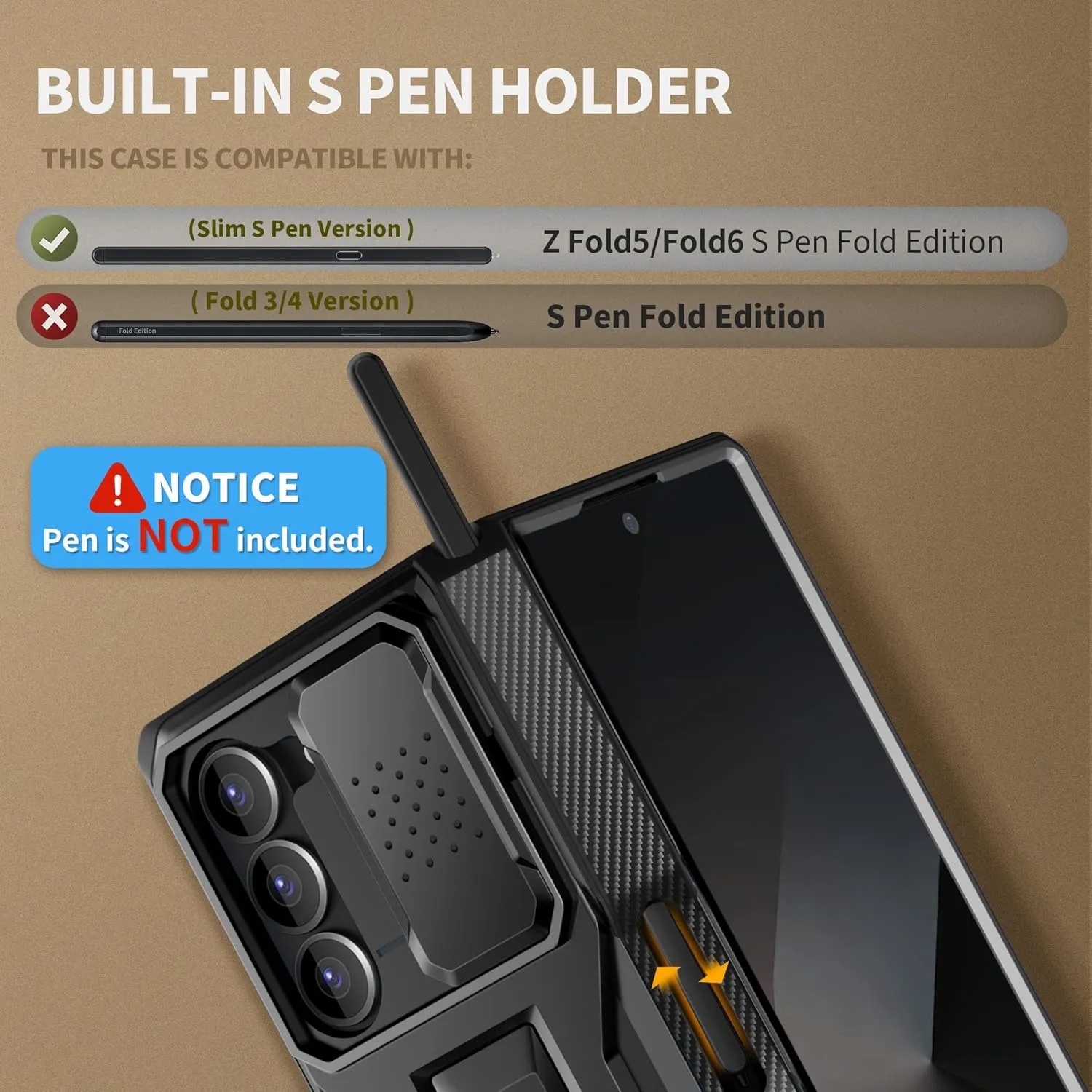 TONGATE for Z Fold 6 Case, [with S Pen Slot & Hinge Protection] [Privacy Glass Screen Protector] Full-Body Military Drop Phone Cases for Samsung Galaxy Z Fold 6 Case with Kickstand & Belt Clip, Black
