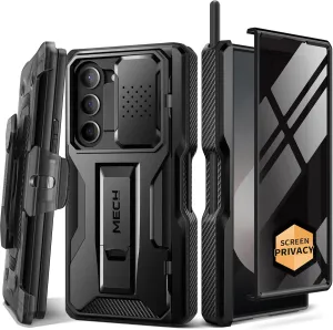 TONGATE for Z Fold 6 Case, [with S Pen Slot & Hinge Protection] [Privacy Glass Screen Protector] Full-Body Military Drop Phone Cases for Samsung Galaxy Z Fold 6 Case with Kickstand & Belt Clip, Black
