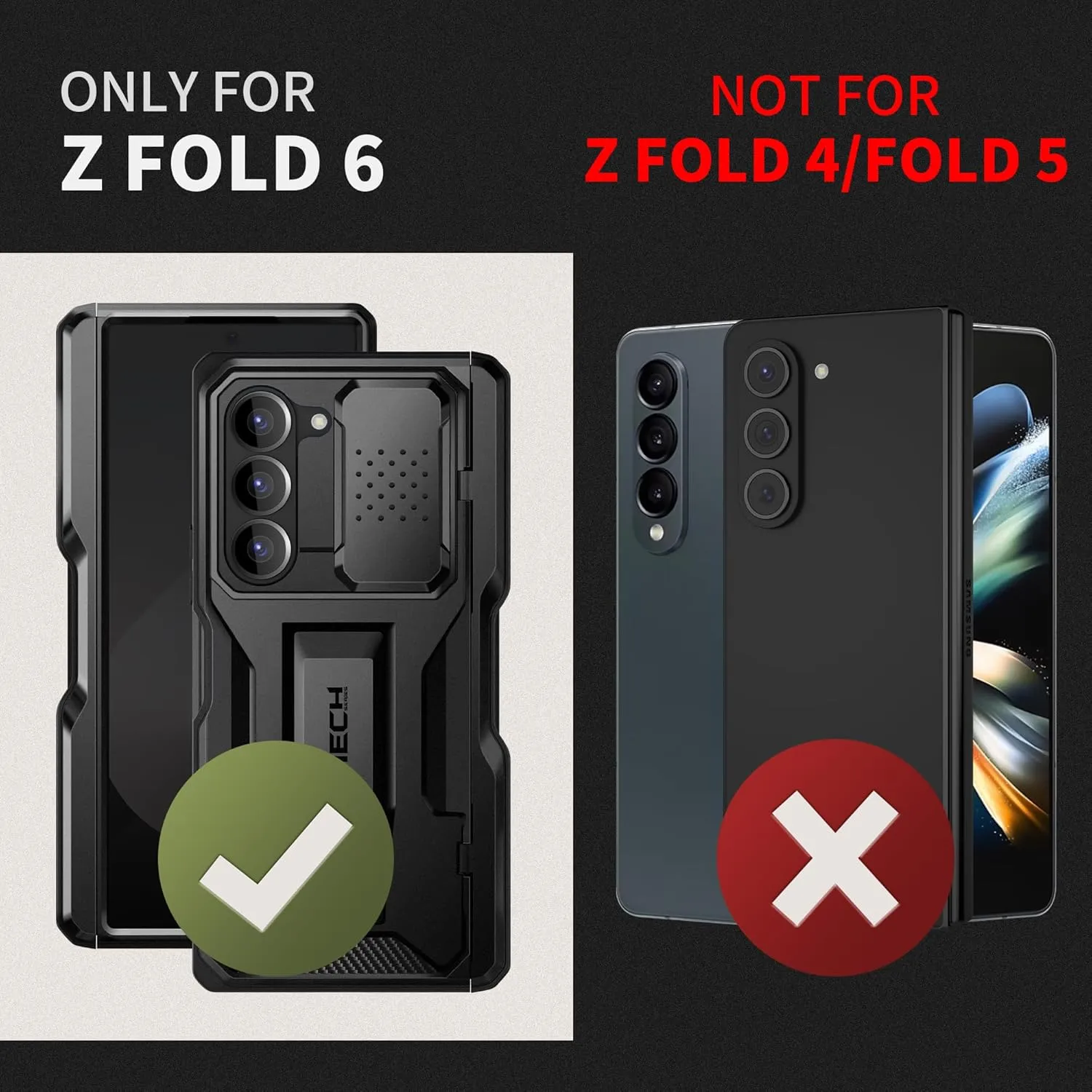 TONGATE for Z Fold 6 Case, [with S Pen Slot & Hinge Protection] [Privacy Glass Screen Protector] Full-Body Military Drop Phone Cases for Samsung Galaxy Z Fold 6 Case with Kickstand & Belt Clip, Black