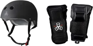 Triple Eight The Certified Sweatsaver Helmet for Skateboarding, BMX, and Roller Skating, Black Rubber, Small/Medium & Triple 8 Saver Series Wristsaver II - Slide On Wrist Guard (Black, Medium)