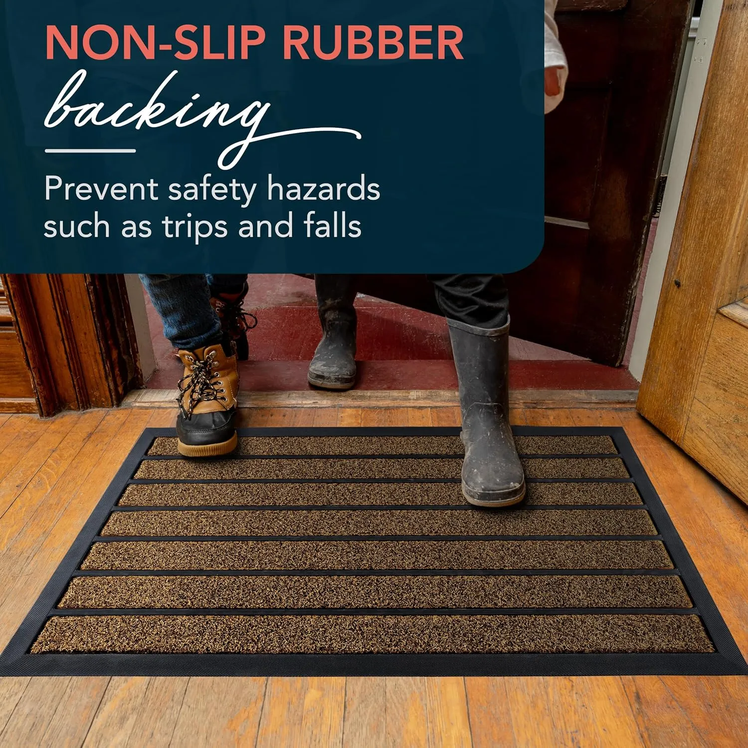 ubdyo Extra Durable Door Mat - Dirt Trapping Outdoor Welcome Mats - Non-Slip Outdoor Indoor Entrance - Low Profile Front Doormat (30" x 17", Bright Brown)
