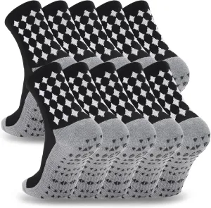 Ultrafun 5 Pairs Soccer Socks with Grip Pads Non Slip Football Basketball Sports Socks for Men Women (5Pairs-Black)