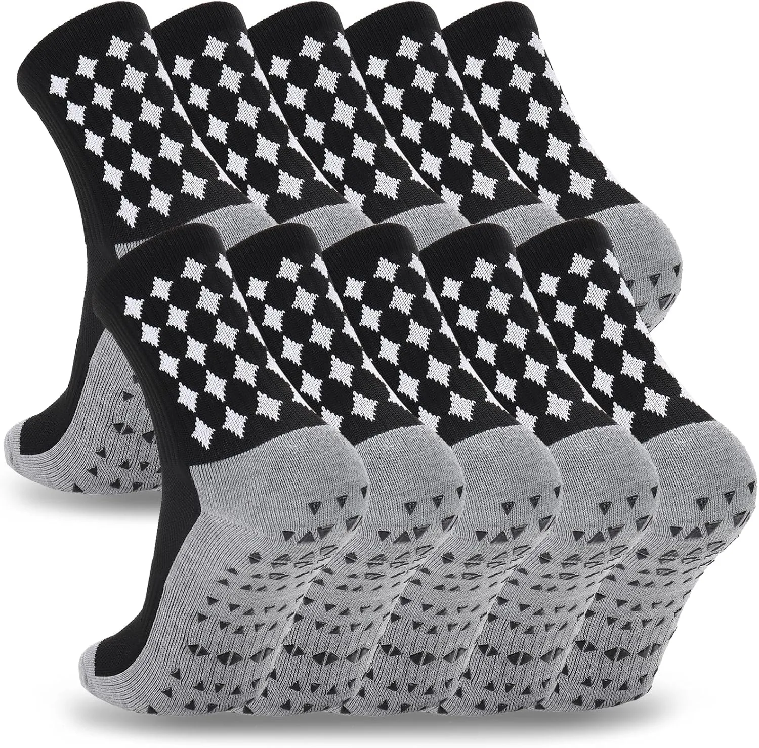 Ultrafun 5 Pairs Soccer Socks with Grip Pads Non Slip Football Basketball Sports Socks for Men Women (5Pairs-Black)