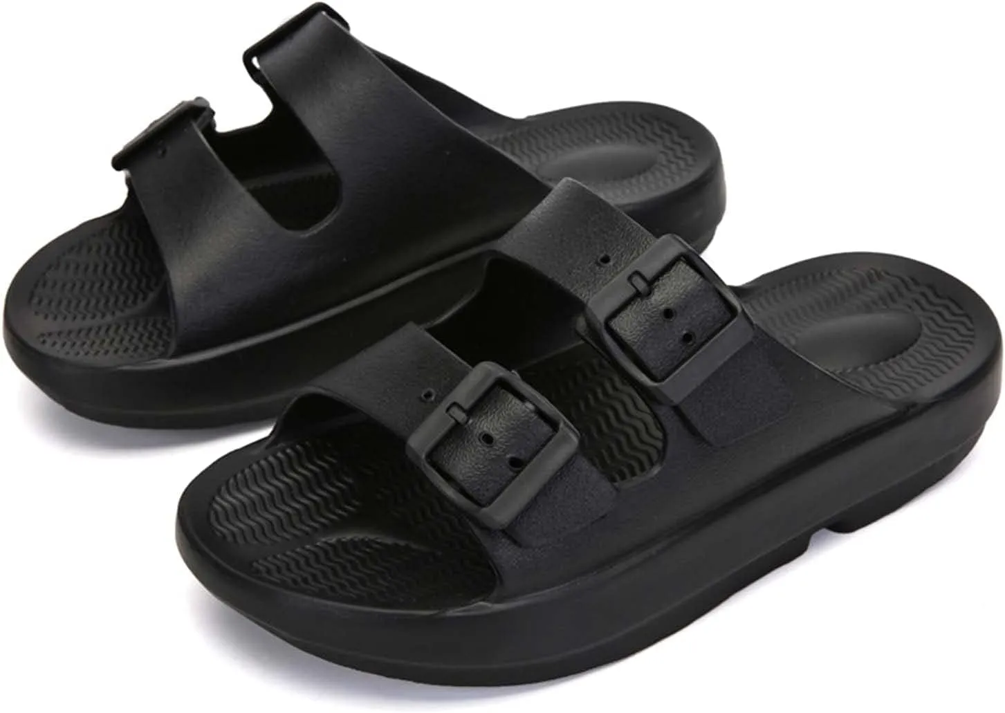 Unisex Flat Slide Sandals Platform Slippers Comfort Footbed Adjustable Slides Double Buckle Slip On EVA Summer Shoes