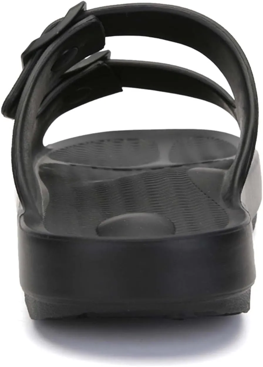 Unisex Flat Slide Sandals Platform Slippers Comfort Footbed Adjustable Slides Double Buckle Slip On EVA Summer Shoes