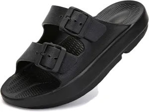 Unisex Flat Slide Sandals Platform Slippers Comfort Footbed Adjustable Slides Double Buckle Slip On EVA Summer Shoes