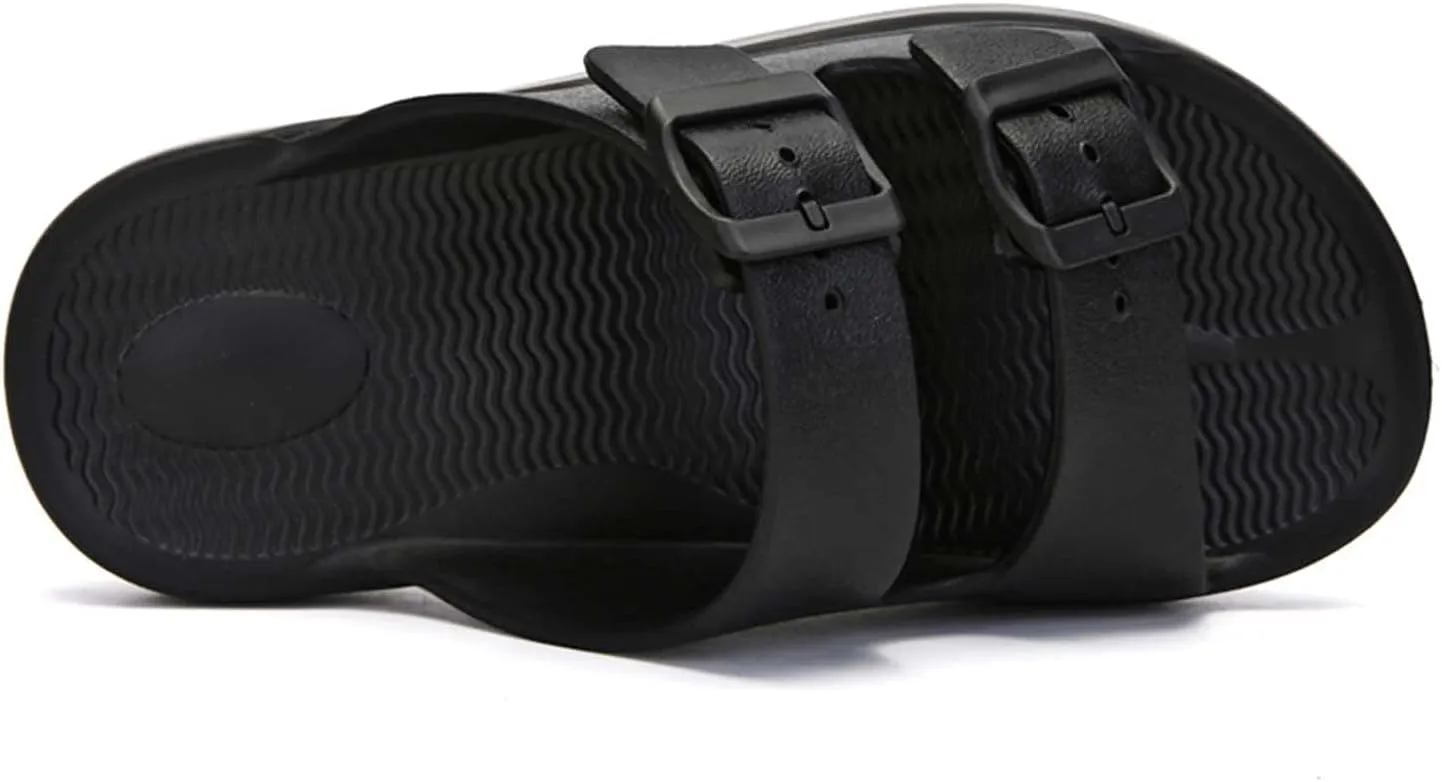 Unisex Flat Slide Sandals Platform Slippers Comfort Footbed Adjustable Slides Double Buckle Slip On EVA Summer Shoes