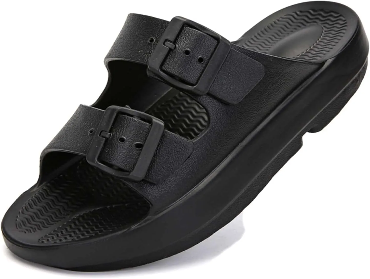 Unisex Flat Slide Sandals Platform Slippers Comfort Footbed Adjustable Slides Double Buckle Slip On EVA Summer Shoes