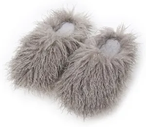 Unisex Fuzzy Faux Fur Slippers, Women's Fluffy Long Hair Sheep Faux Fur Slip on Slides, Girls Luxury Big Fluffy Outdoor Flat Slippers, Long Curly Hair Non-Slip Warm Home Slide Shoes