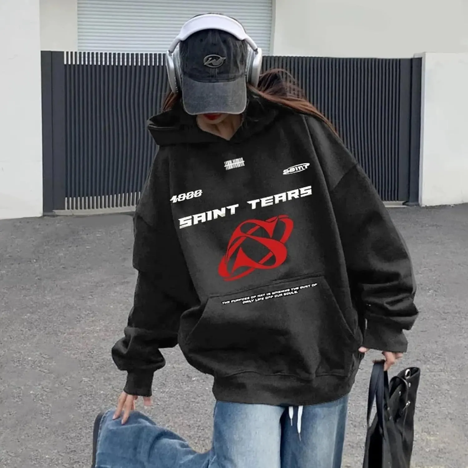 Unisex Vintage Letter Print Hoodies Oversized Washed To Make Old 400g High Weight Wool Hoodies