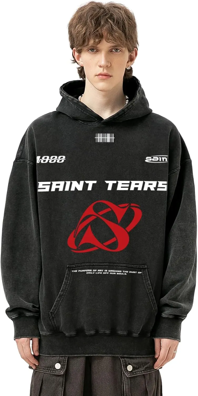 Unisex Vintage Letter Print Hoodies Oversized Washed To Make Old 400g High Weight Wool Hoodies