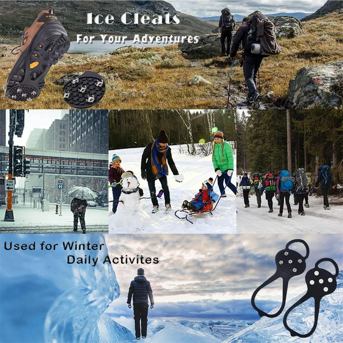 Universal Ice Cleats,Non Slip Gripper Spikes,Non Slip Gripper Spikes Ice Cleats Snow Traction Cleats Crampons for Women Men Walking and Running on Snow and Ice