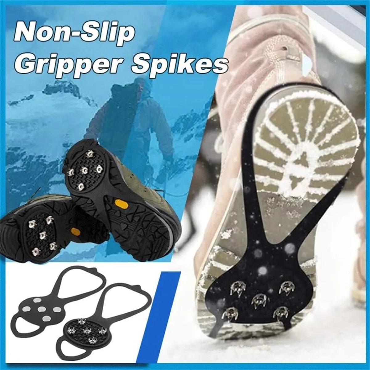 Universal Ice Cleats,Non Slip Gripper Spikes,Non Slip Gripper Spikes Ice Cleats Snow Traction Cleats Crampons for Women Men Walking and Running on Snow and Ice