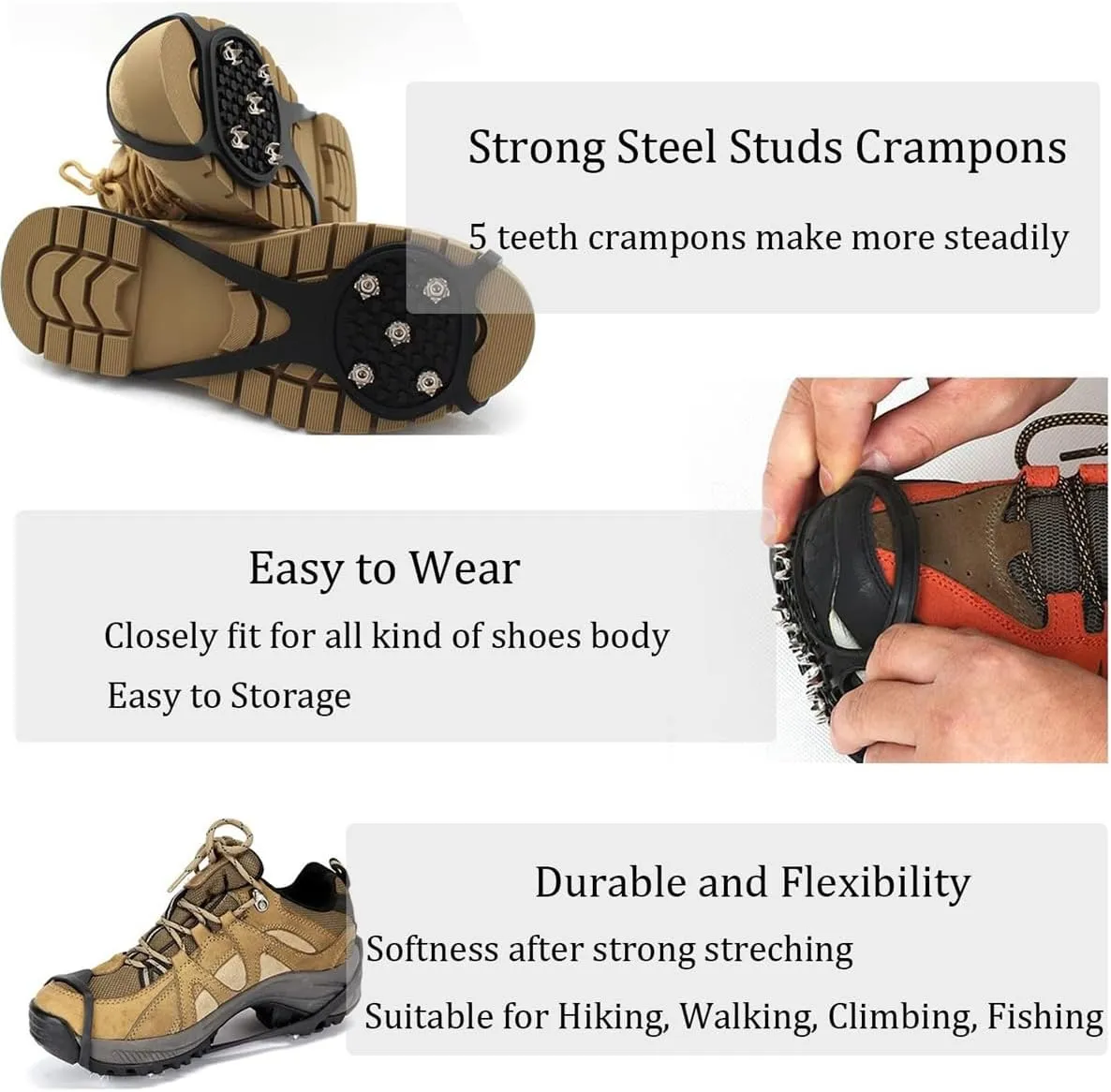 Universal Ice Cleats,Non Slip Gripper Spikes,Non Slip Gripper Spikes Ice Cleats Snow Traction Cleats Crampons for Women Men Walking and Running on Snow and Ice