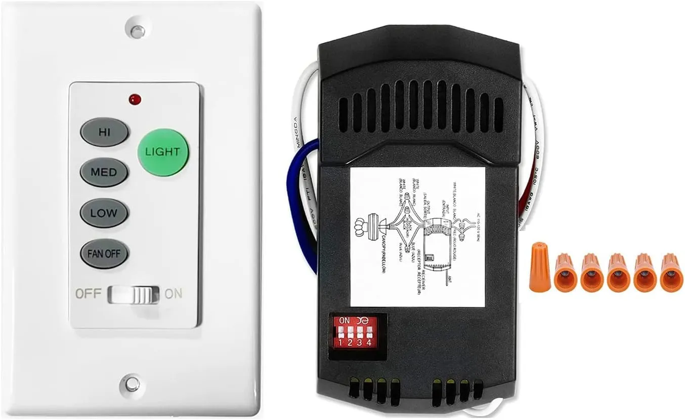 Universal UC9050T Ceiling Fan Remote Control Kit, Adjustable 3 Speed, Light Dimmer Wall Remote Switch, Compatible with UC9050T 53T 35T HD5 Neutral Wire is no Required. (with Receiver)