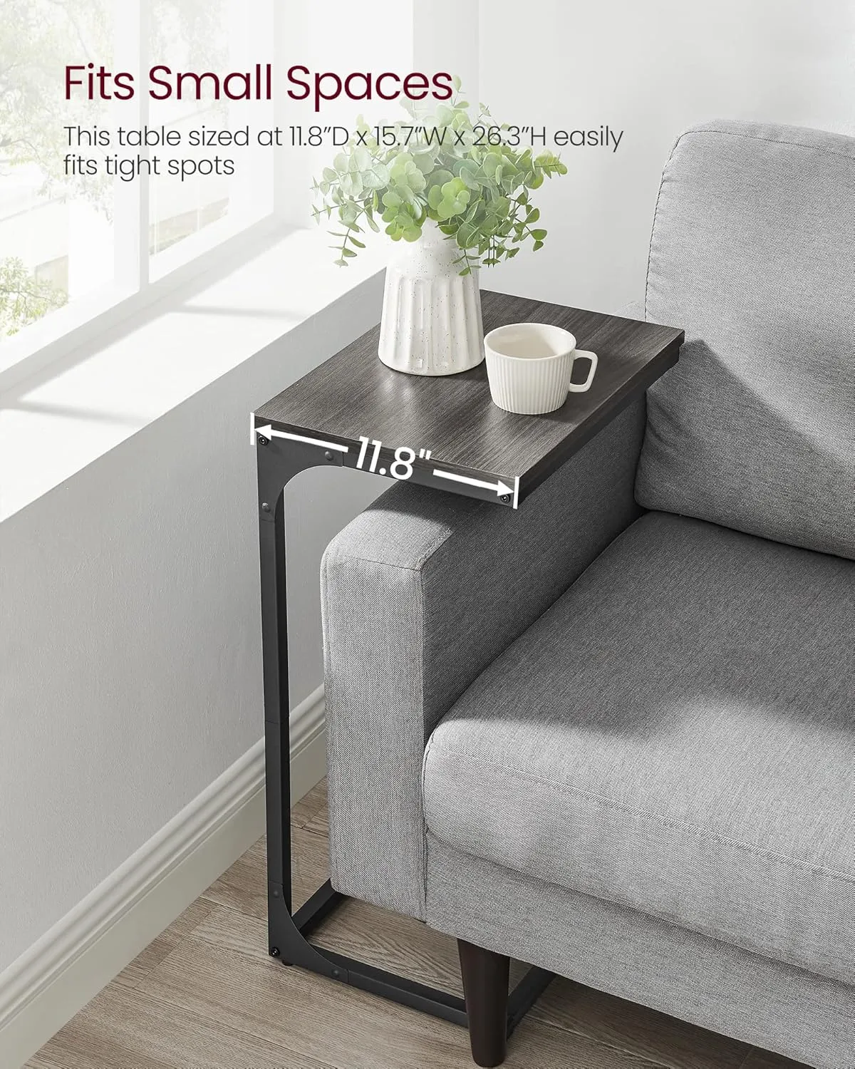 VASAGLE C-Shaped End Table, Side Table for Sofa, Couch Table with Metal Frame, Small TV Tray Table for Living Room, Bedroom, Ebonized Oak Finish and Black
