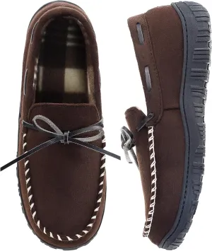 VLLy Mens Moccasin Slippers Breathable Memory Foam House Slippers Indoor/Outdoor House Shoes Brown US 11