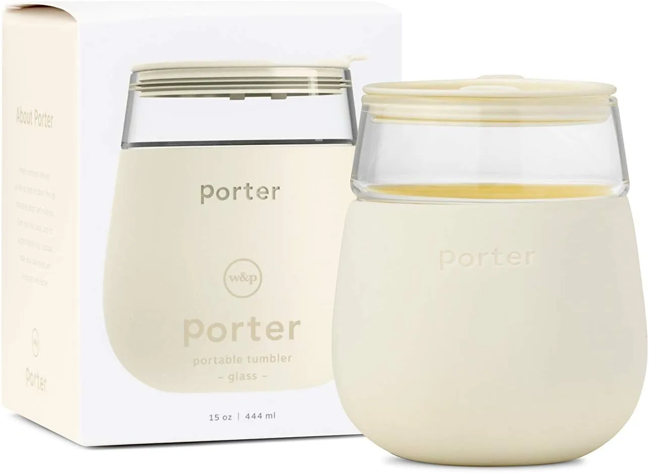 W&P Porter Wine Cocktail Glass w/ Protective Silicone Sleeve | Cream 15 Ounces | On-the-Go | Reusable | Portable | Dishwasher Safe