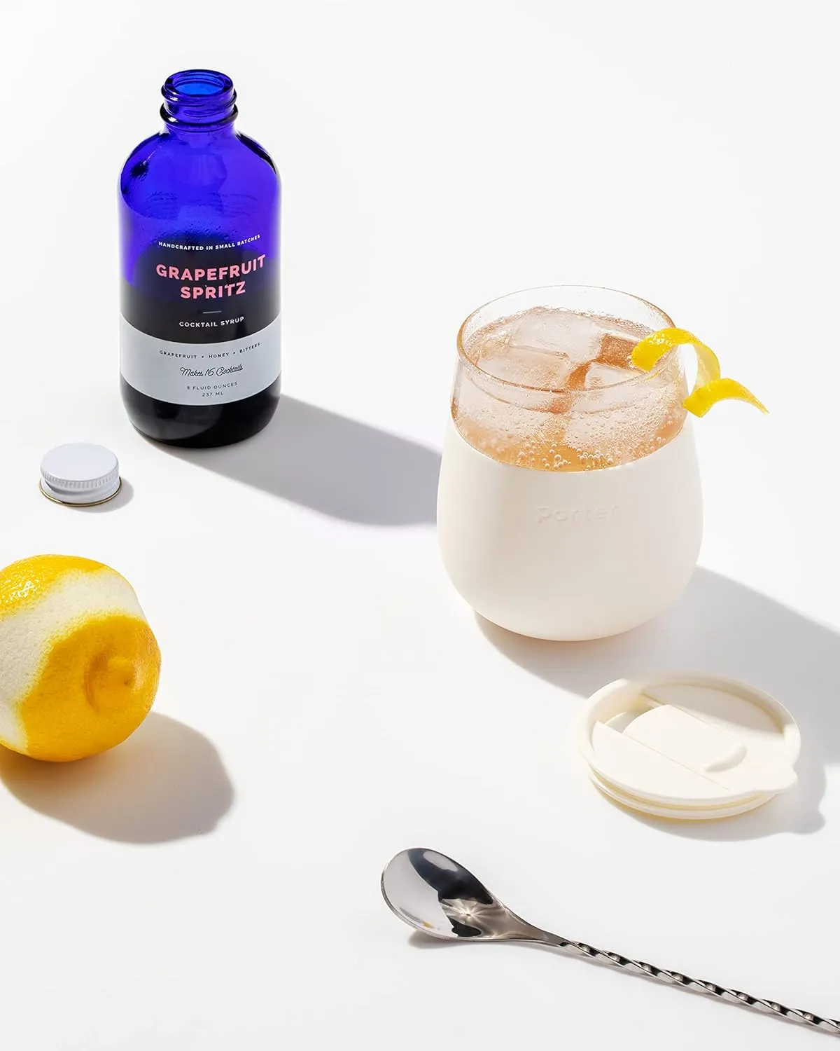 W&P Porter Wine Cocktail Glass w/ Protective Silicone Sleeve | Cream 15 Ounces | On-the-Go | Reusable | Portable | Dishwasher Safe