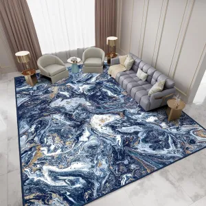 Washable Area Rug 4x6 - Artistic Style Modern Rug for Living Room Bedroom Dining Room, Soft Low Pile Machine Washable Carpet, Non Slip Non Shedding Area Rug - Dark Blue/Gold, 4'x6'