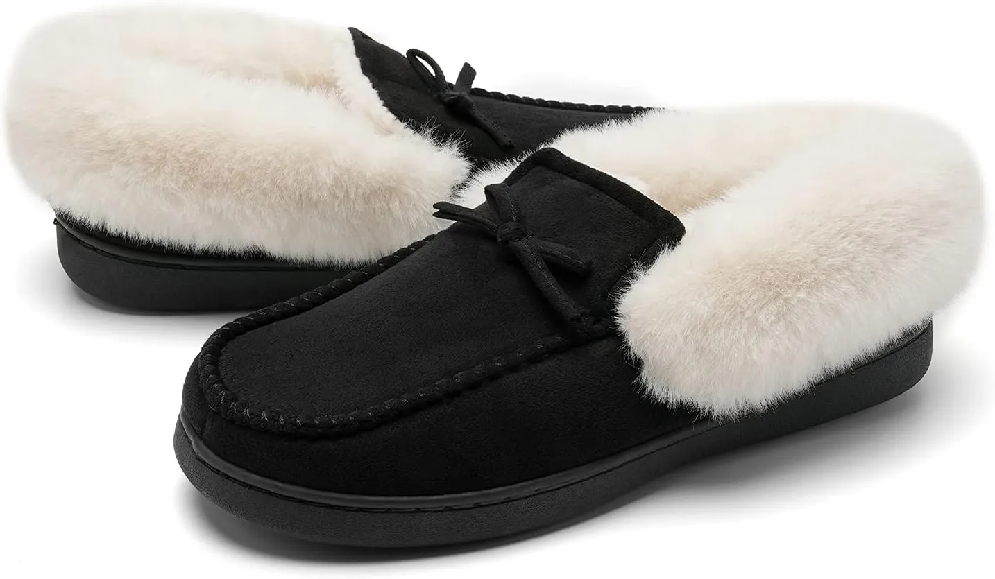 WateLves Womens Micro Suede Moccasin Slippers Memory Foam Plush Lining Warm Indoor Outdoor