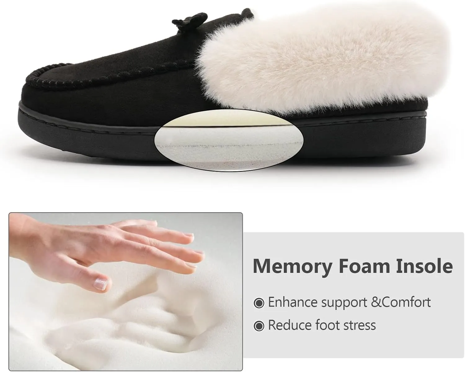 WateLves Womens Micro Suede Moccasin Slippers Memory Foam Plush Lining Warm Indoor Outdoor