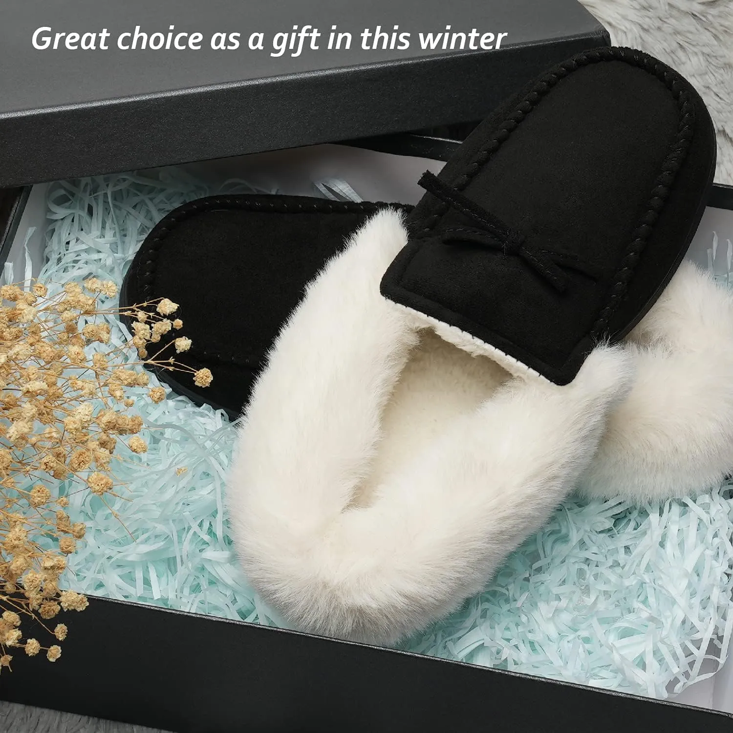 WateLves Womens Micro Suede Moccasin Slippers Memory Foam Plush Lining Warm Indoor Outdoor