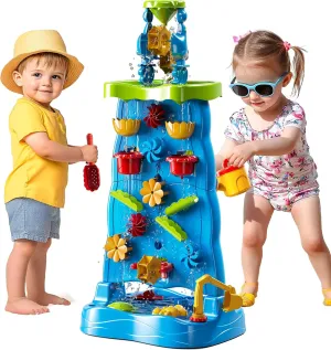 Water Table for Toddlers 1-3 Kids Ages 4-8, Double-Sided Waterfall Discovery Wall with Rich Activity Set, Summer Kids Outdoor Beach Sensory Sand Water Play Table Toys, Birthday Gifts for Boys & Girls