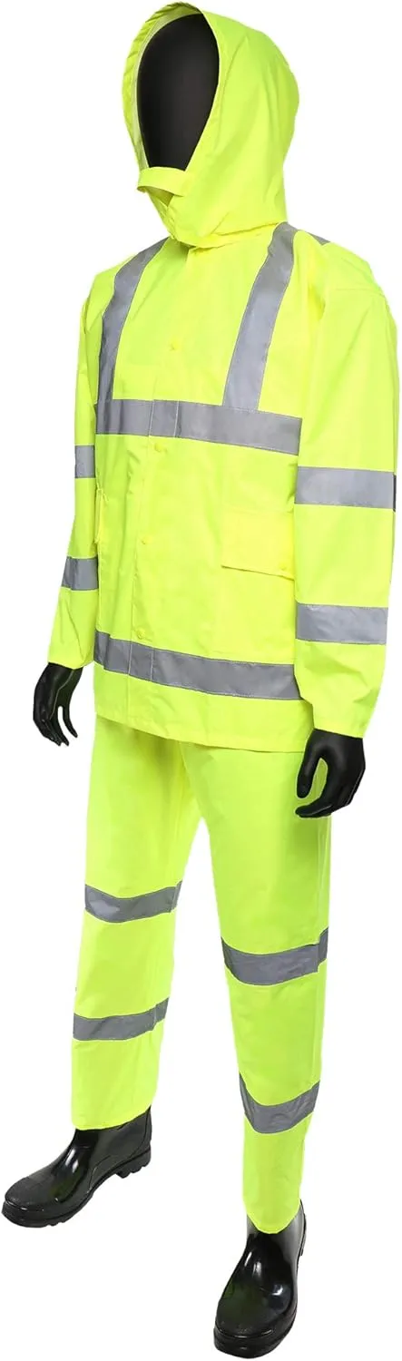 West Chester 4033 HI-VIS Rain Suit - 4X Large 3 Piece Lime Green Rain Suit, Poly Oxford Material with PU Coating. Safety Work Wear