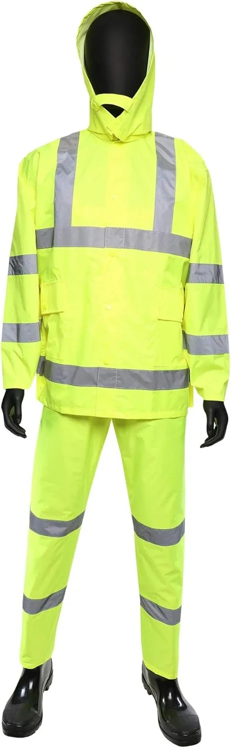 West Chester 4033 HI-VIS Rain Suit - 4X Large 3 Piece Lime Green Rain Suit, Poly Oxford Material with PU Coating. Safety Work Wear