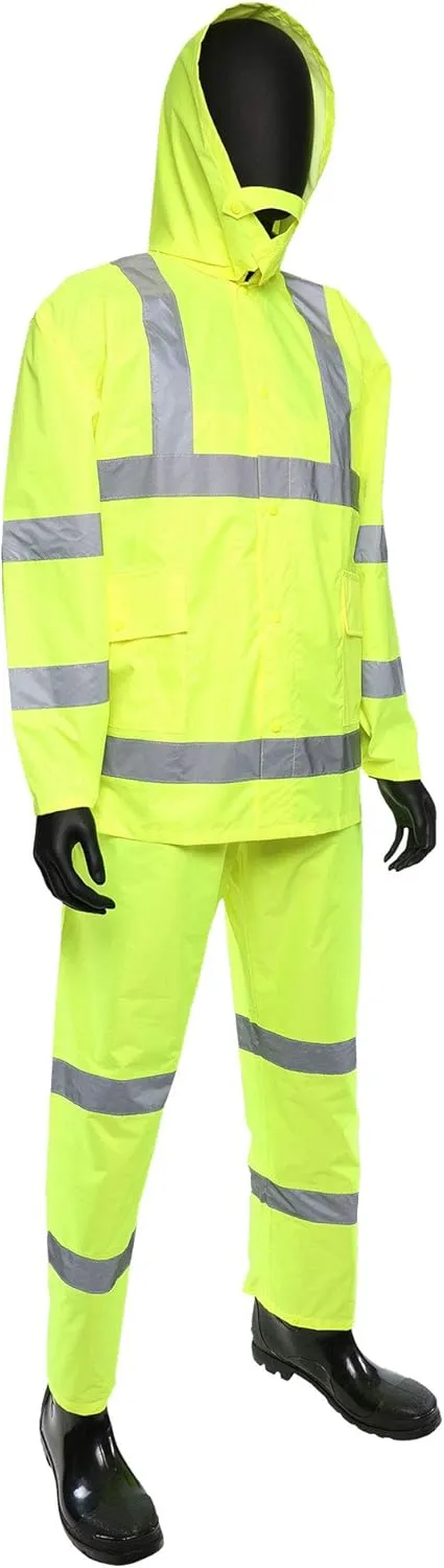 West Chester 4033 HI-VIS Rain Suit - 4X Large 3 Piece Lime Green Rain Suit, Poly Oxford Material with PU Coating. Safety Work Wear