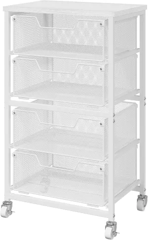White Metal Rolling Utility Cart with 4 Drawers, Art Supply Storage Organizer, Craft Cart, Art Cart, Rolling Storage Cart Organizer for Classroom,Office,Make-up,Kitchen,Bedroom