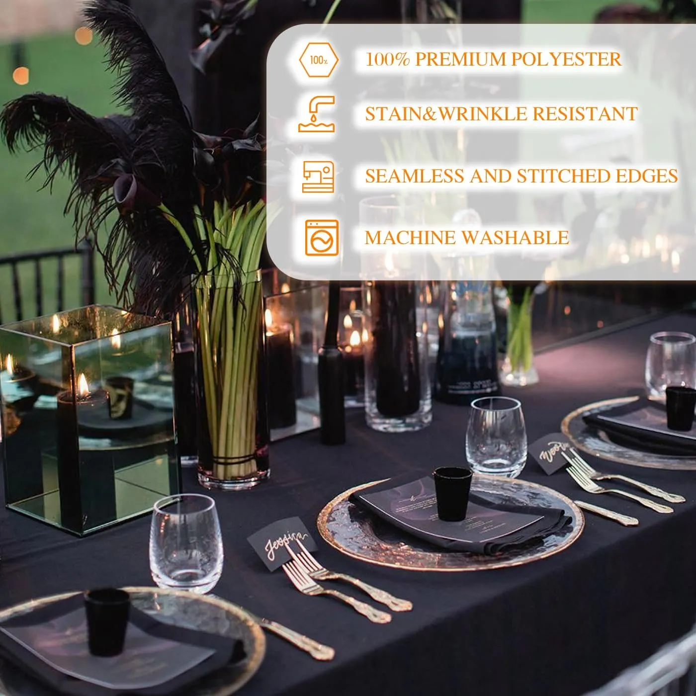 WIGENIUS 6 Pack Black Table Cloth Rectangle Tablecloths 60X84 Inch,Polyester Table Cloth for 4 Foot Rectangle Tables,Wrinkle Resistant Washable Fabric Table Covers for Party,Wedding Banquet