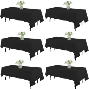 WIGENIUS 6 Pack Black Table Cloth Rectangle Tablecloths 60X84 Inch,Polyester Table Cloth for 4 Foot Rectangle Tables,Wrinkle Resistant Washable Fabric Table Covers for Party,Wedding Banquet