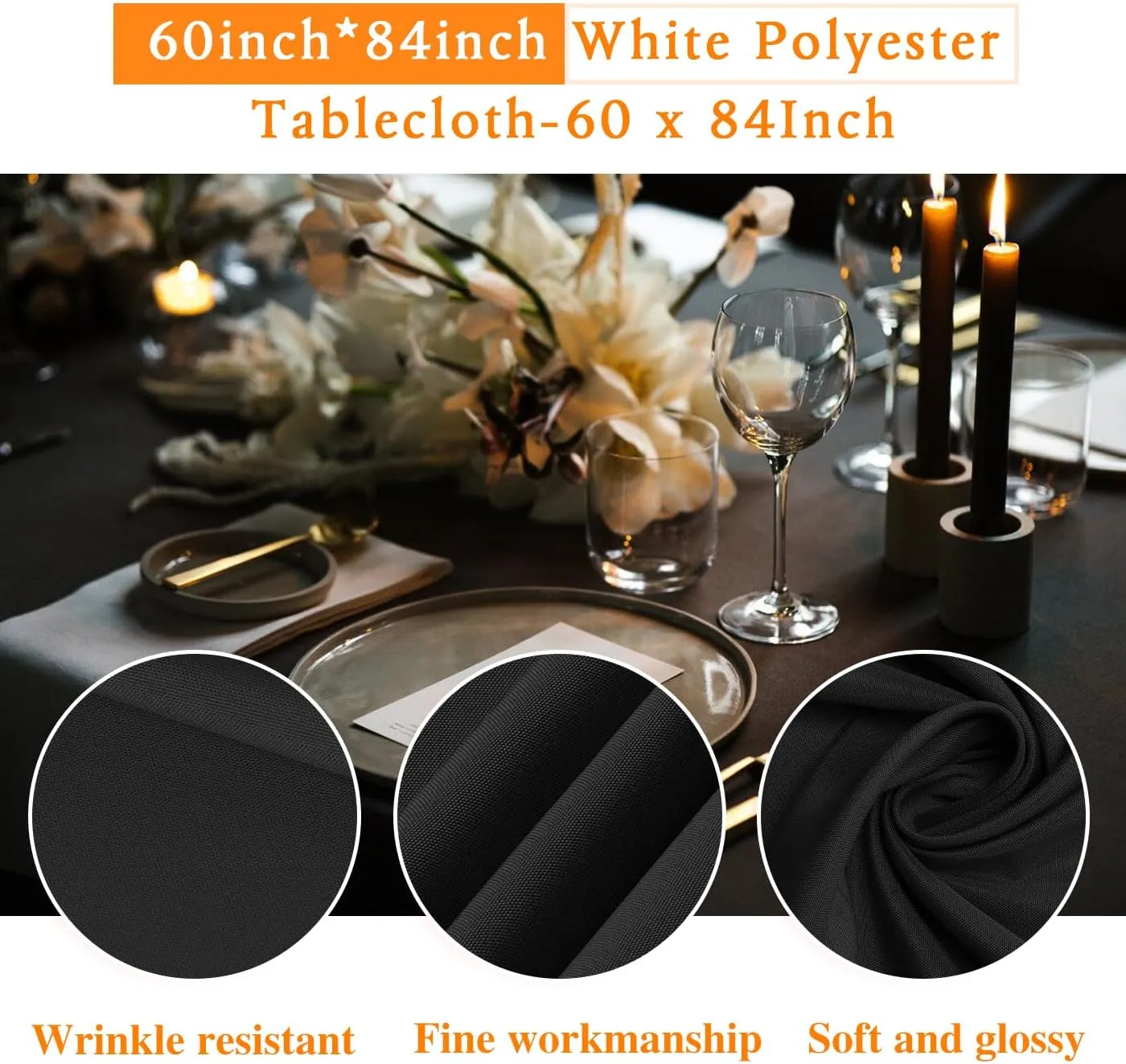 WIGENIUS 6 Pack Black Table Cloth Rectangle Tablecloths 60X84 Inch,Polyester Table Cloth for 4 Foot Rectangle Tables,Wrinkle Resistant Washable Fabric Table Covers for Party,Wedding Banquet