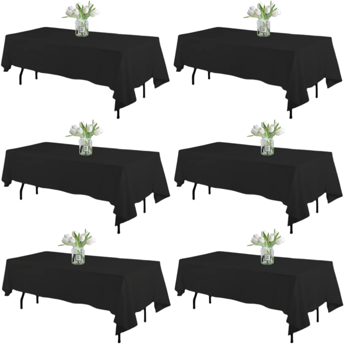 WIGENIUS 6 Pack Black Table Cloth Rectangle Tablecloths 60X84 Inch,Polyester Table Cloth for 4 Foot Rectangle Tables,Wrinkle Resistant Washable Fabric Table Covers for Party,Wedding Banquet