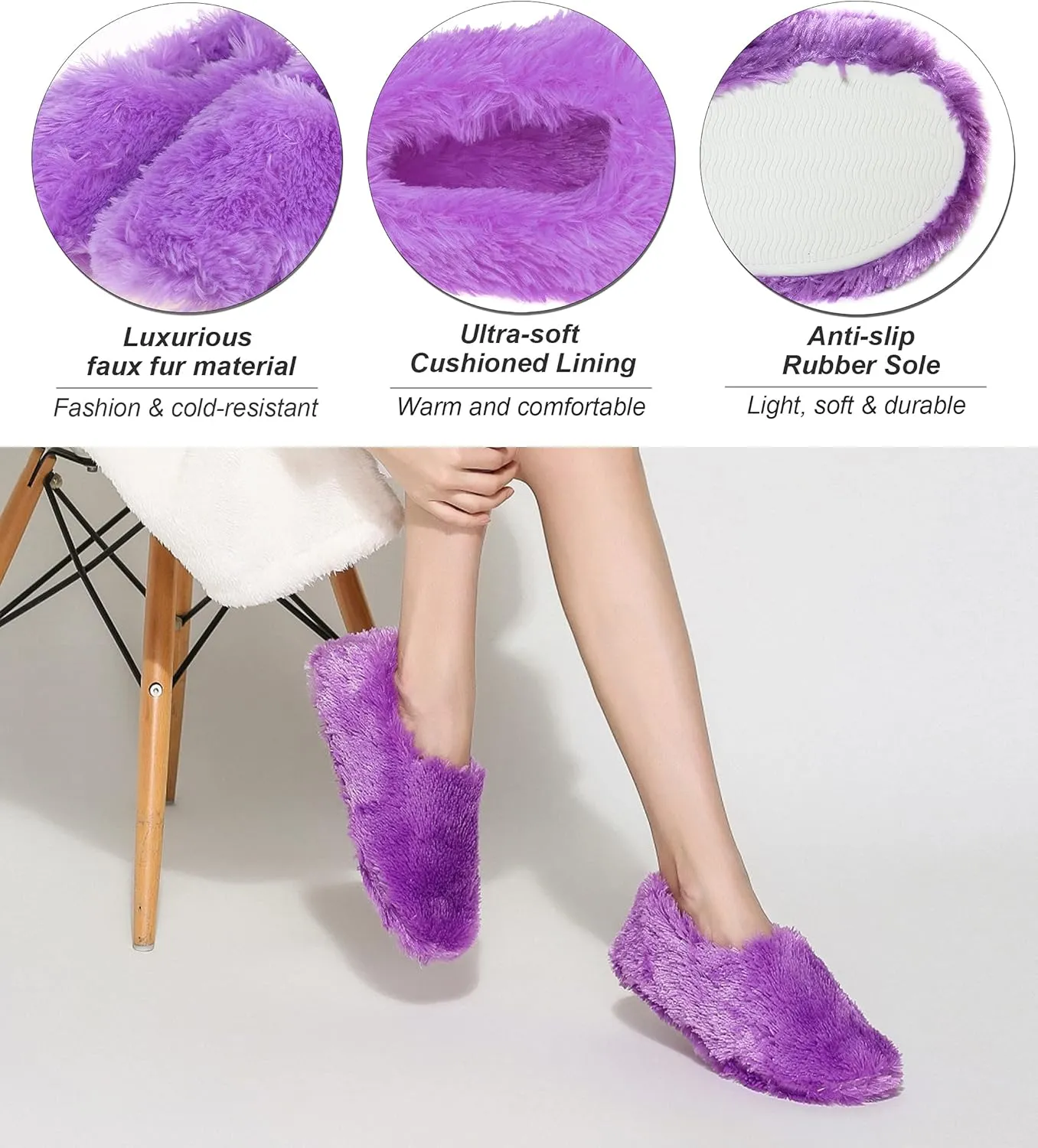 Winter Indoor Moccasin Slippers for Women, Soft Warm Fuzzy Home Slippers Non-Slip for Women