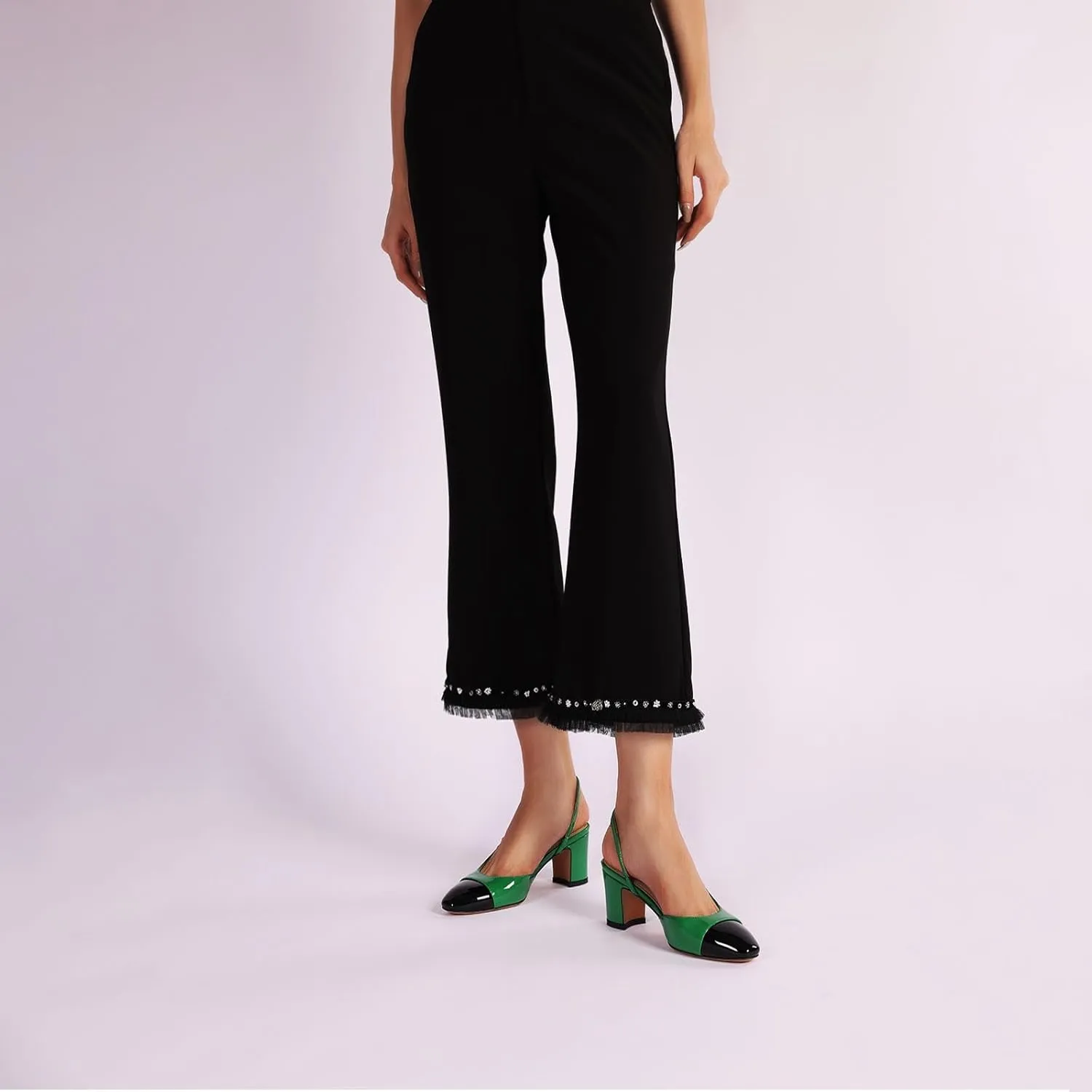 Women Slingback Heeled Sandals Cap Toe Block Mid Heel Pumps Two Toned Chunky Heels Vintage Formal Dress Slide Shoes