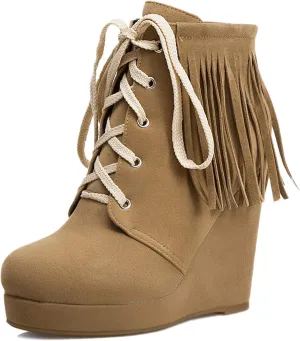 Women Slip On Mid Calf Fringe Flats Moccasin Boots