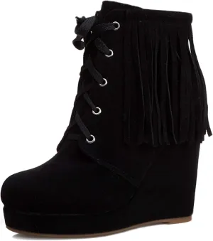 Women Slip On Mid Calf Fringe Flats Moccasin Boots