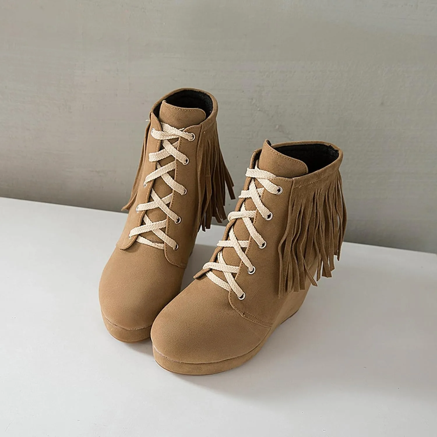 Women Slip On Mid Calf Fringe Flats Moccasin Boots