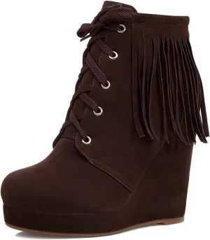 Women Slip On Mid Calf Fringe Flats Moccasin Boots