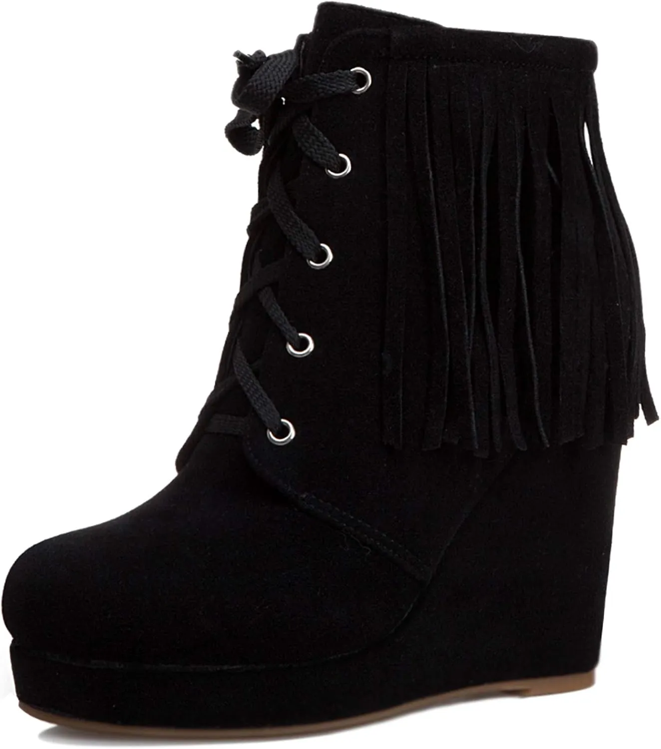 Women Slip On Mid Calf Fringe Flats Moccasin Boots
