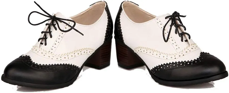 Womens Brogue Oxfords Chunky Block Heel Lace Up Pumps Vintage Dress Shoes